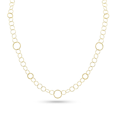 Dominique Cohen modern ethereal  delicate rounds and textured rounds chain necklace, 22 inch version, in 18k yellow gold <span class='visuallyhidden'>Call, text 323-404-2959 for shopping help.</span>